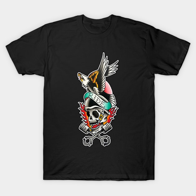 Ride with Eagle and Skull Tattoo Design T-Shirt by forevertruetattoo